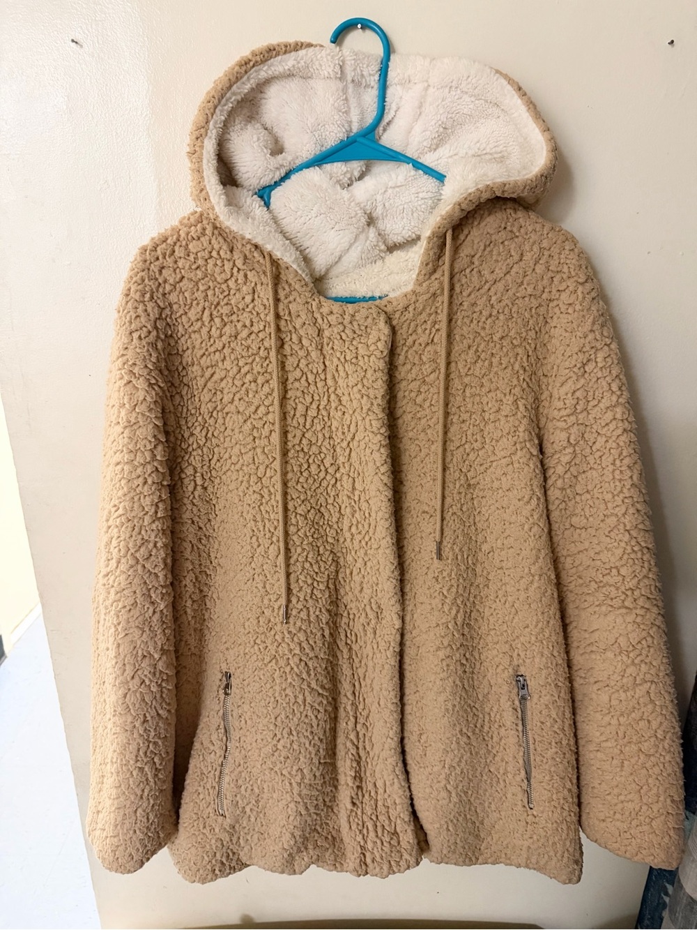 Women's Plush Hooded Teddy Jacket in Beige